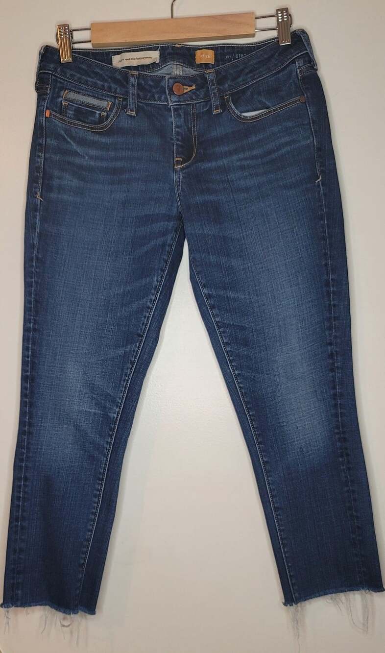 Pilcro and the Letterpress Skinny Jeans Size 26 Dark Wash Raw Hem